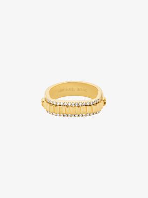 Pav&eacute; Gold-Tone Brass Ring