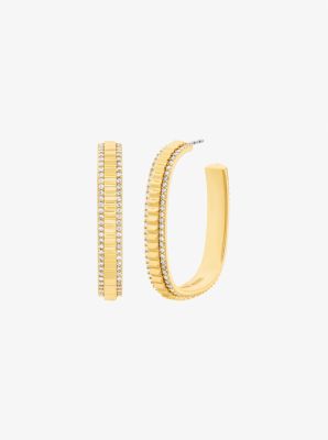 Large Pav&eacute; Gold-Tone Brass Hoop Earrings