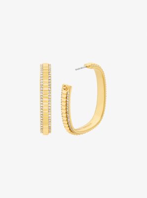Large Pav&eacute; Gold-Tone Brass Hoop Earrings