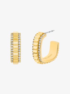 Small Pav&eacute; Gold-Tone Brass Hoop Earrings