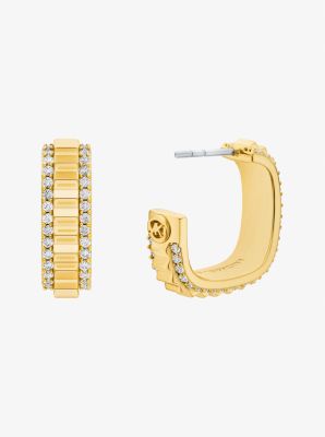 Small Pav&eacute; Gold-Tone Brass Hoop Earrings