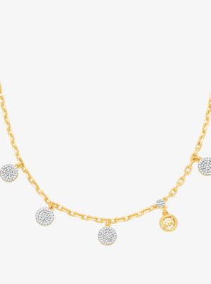 Collier &agrave; pav&eacute; en laiton avec breloques en forme de disque in DEUX TONS | Michael Kors
