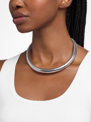 Precious Metal-Plated Brass Pav&eacute; Collar Necklace