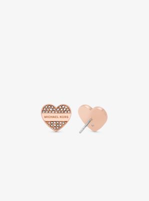 Logo Engraved Pavé Heart Stud Earrings