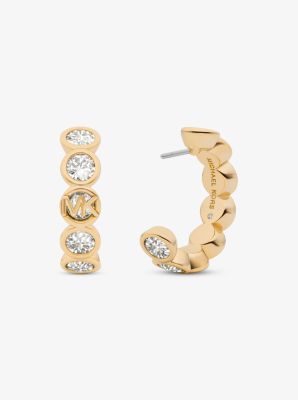 Logo Bezeled Pav&eacute; Hoop Earrings in GOLD | Michael Kors