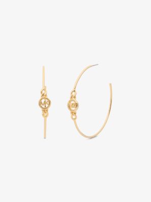 Metal-Plated Brass Curb Chain Logo Hoop Earrings