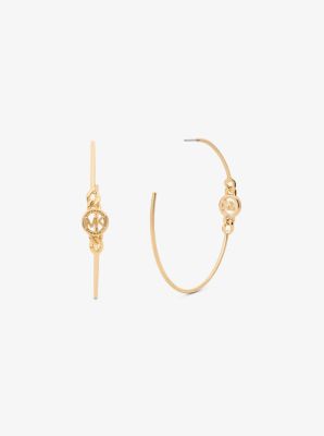 Metal-Plated Brass Curb Chain Logo Hoop Earrings