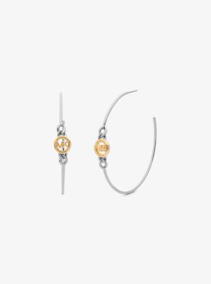 Metal-Plated Brass Curb Chain Logo Hoop Earrings