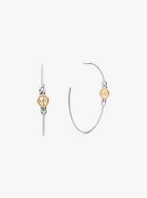 Metal-Plated Brass Curb Chain Logo Hoop Earrings