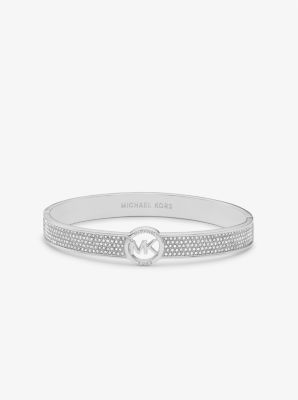 Greenwich Precious Metal Brass Pav&eacute; Logo Bangle in PLATEADO | Michael Kors