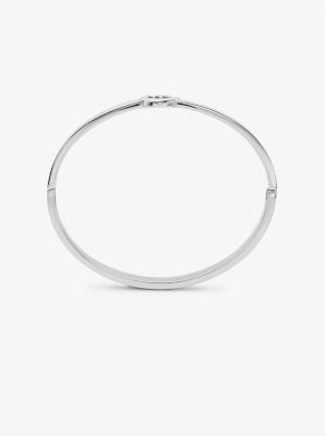 Greenwich Precious Metal Brass Pav&eacute; Logo Bangle in PLATEADO | Michael Kors