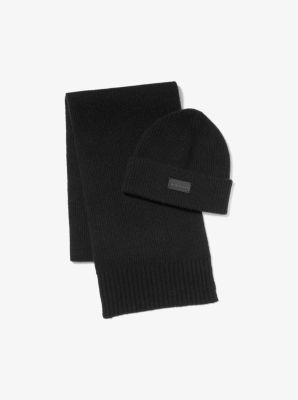 MK Beanie Und Schal Aus Wolle Im Set - Schwarz