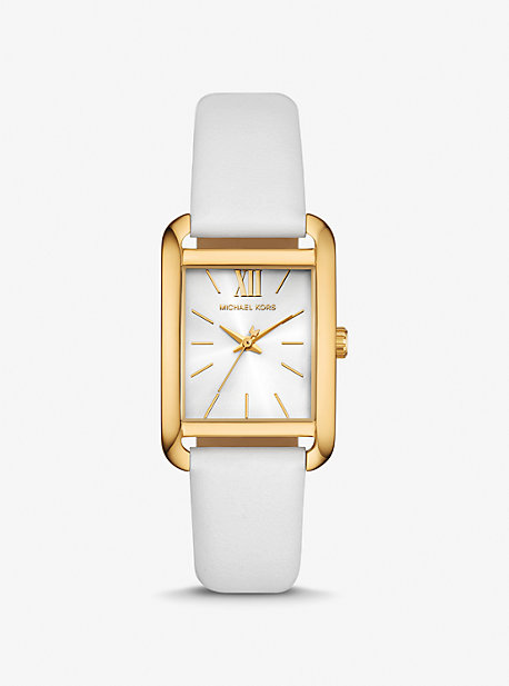 Shop Michael Kors Petite Monroe Gold-tone And Leather Watch In White