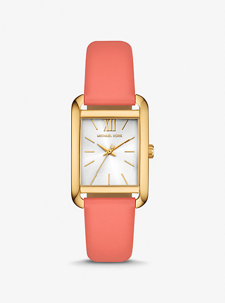 Shop Michael Kors Petite Monroe Gold-tone And Leather Watch In Purple