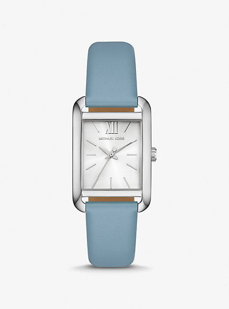 Shop Michael Kors Petite Monroe Silver-tone And Leather Watch In Blue