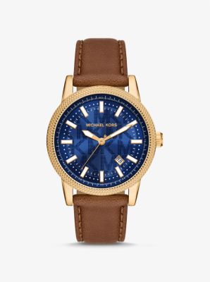 Oversized Hutton Gold-Tone and Leather Watch
