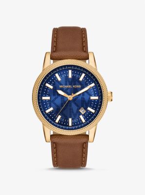 Michael Kors Oversized Hutton Gold-Tone and Leather Watch