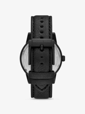 Oversized Hutton Black-Tone and Leather Watch image number 2
