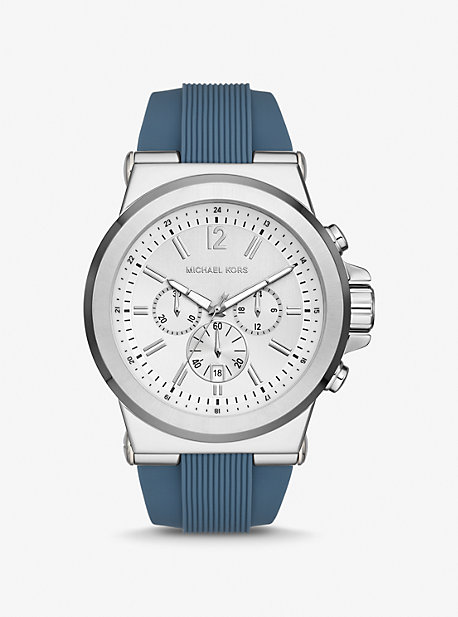 Shop Michael Kors Oversized Dylan Silver-tone And Silicone Watch In Blue