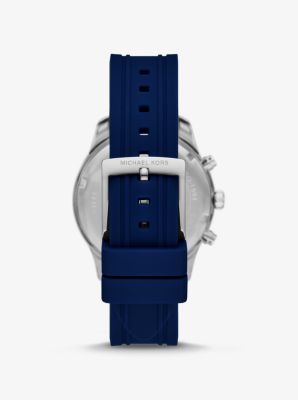 Oversized Berkley Silver-Tone and Embossed Silicone Watch in AZUL MARINO | Michael Kors