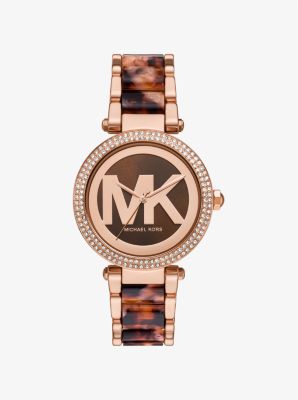 Reloj Parker de acetato y en tono oro rosado con pavé