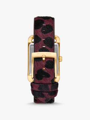 Monroe Gold-Tone and Leopard Print Calf Hair Watch