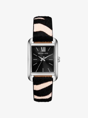 Reloj Monroe en tono plateado con correa de pelo de becerro con estampado de cebra