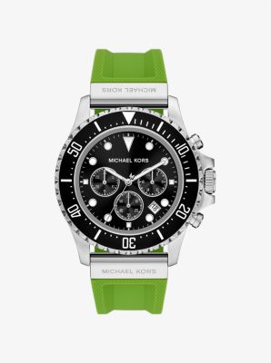 Oversized Everest Silver-Tone and Silicone Watch in JUNGLE GREEN | Michael Kors
