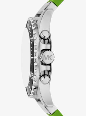 Oversized Everest Silver-Tone and Silicone Watch in JUNGLE GREEN | Michael Kors