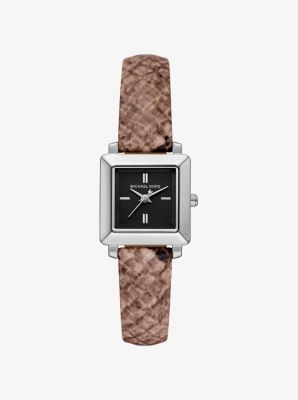 Michael Kors Mini Gwynn Snake Embossed Leather Watch In Brown
