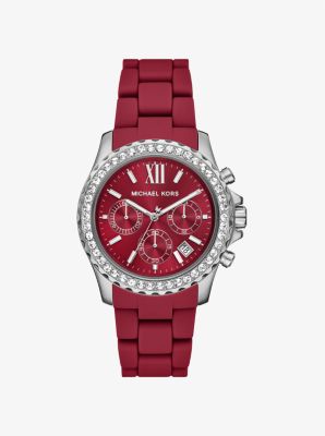 Michael Kors Oversized Everest Pavé Silver-tone And Silicone Watch In Pink