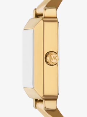 Montre miniature Gwynn en cuir de ton or à pavé