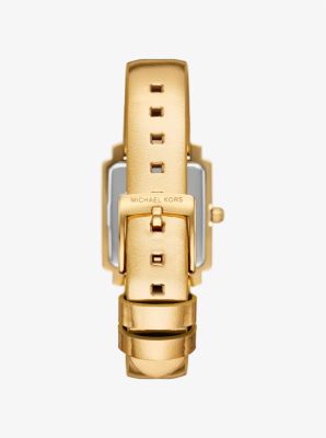 Montre miniature Gwynn en cuir de ton or à pavé