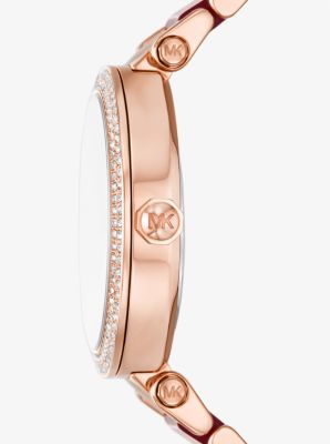 Montre Parker de ton or rose à acétate et à pavé in OR ROSE | Michael Kors