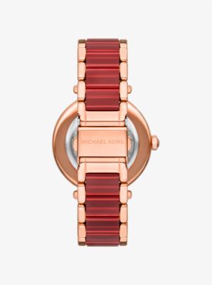 Montre Parker de ton or rose à acétate et à pavé in OR ROSE | Michael Kors