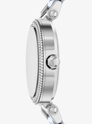 Oversized Parker Pav&eacute; Blue-Tone Watch in SILVER | Michael Kors