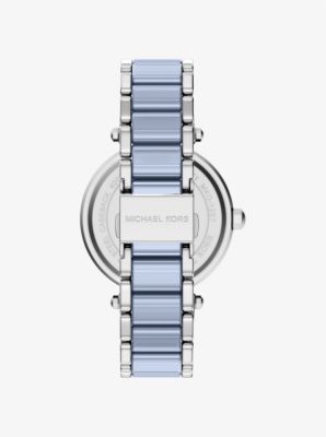 Oversized Parker Pav&eacute; Blue-Tone Watch in SILVER | Michael Kors
