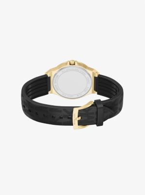 Lennox Pav&eacute; Gold-Tone and Logo Strap Watch in BLACK | Michael Kors