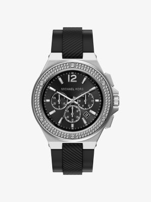 Montre surdimensionn&eacute;e Lennox de ton argent &agrave; pav&eacute; avec bracelet en silicone in ARGENT | Michael Kors