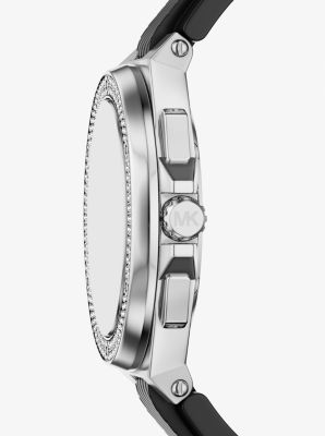 Montre surdimensionn&eacute;e Lennox de ton argent &agrave; pav&eacute; avec bracelet en silicone in ARGENT | Michael Kors