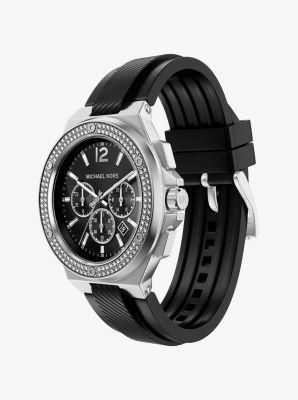 Montre surdimensionn&eacute;e Lennox de ton argent &agrave; pav&eacute; avec bracelet en silicone in ARGENT | Michael Kors