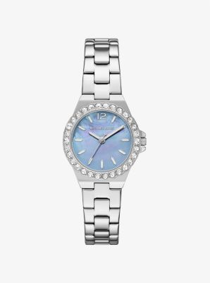 Lennox Mini Pav&eacute; Silver-Tone Watch in SILVER | Michael Kors