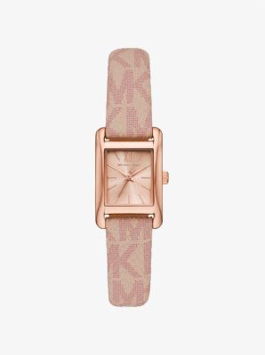 Petite Monroe Rose Gold-Tone and Logo Strap Watch in ROSE GOLD | Michael Kors