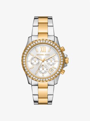 Oversized Everest Pav&eacute; Two-Tone Watch in TWO TONE | Michael Kors