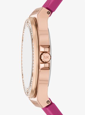 Lennox Pav&eacute; Rose Gold-Tone and Logo Silicone Strap Watch in ROSE GOLD | Michael Kors