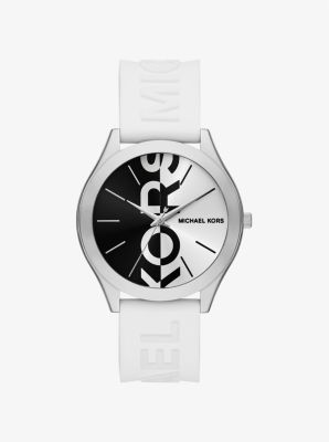 Oversized Aspyn Silver-Tone and Silicone Strap Watch in SILVER | Michael Kors