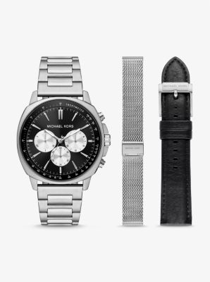 Shop Michael Kors Oversized Sullivan Watch Gift Set In Silver