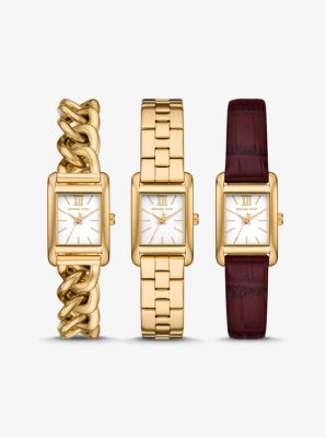 Petite Monroe Gold-Tone and Crocodile-Embossed Leather Watch Strap Set image number 0