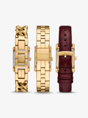 Petite Monroe Gold-Tone and Crocodile-Embossed Leather Watch Strap Set image number 2