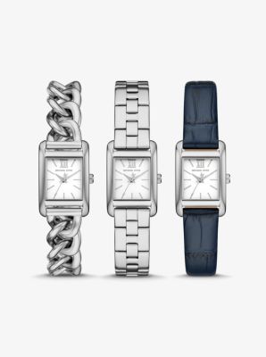 Petite Monroe Silver-Tone and Crocodile-Embossed Leather Watch Strap Set image number 0